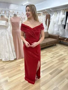 Evanie Draped Off Shoulder Sequin Gown - Picture 1 of 10