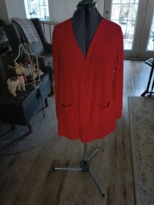 womens 2X fine gauge true red- cardigan tunic sweater long sleeve new - Picture 1 of 3