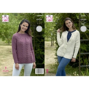 King Cole Knitting Pattern Sweater & Cardigan Knitted in Big Value Aran 5299 - Picture 1 of 2