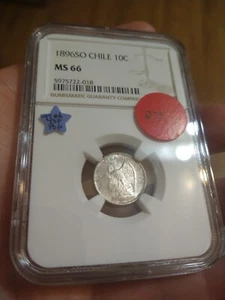 Chile 1896 10 Centavos NGC MS66 - Picture 1 of 2