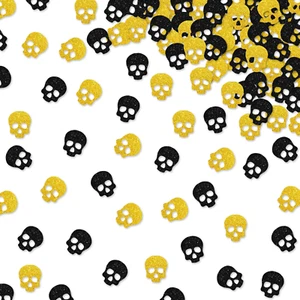 120 piezas confeti calavera, dispersión de papel esqueleto, brillo dorado y negro Death to My 20 - Imagen 1 de 7