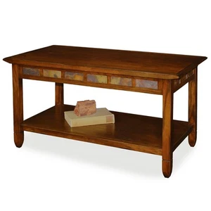 10058 Rustic Slate Tile Coffee Table with Shelf, Rustic Oak - Picture 1 of 6