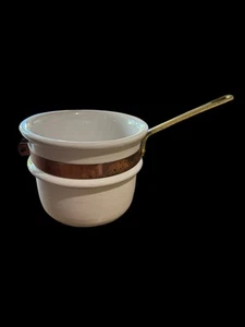 Inserto de caldera doble vintage blanco cerámica banda de cobre mango de latón inserto de olla - Imagen 1 de 12