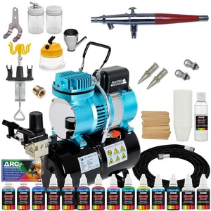 Paasche VL SET Airbrush System Air Compressor 12 Color Paint Kit Cleaner Hobby - Picture 1 of 4