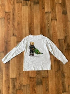 Polo Bear By Ralph Lauren White Long Sleeved Christmas Tree T-Shirt Large 10-12 - Picture 1 of 5