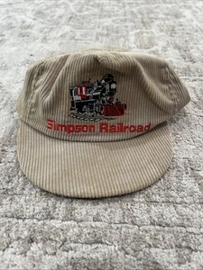 Vintage Simpson Railroad Hat Cap Snapback Corduroy One Size Adjustable Patch Tan - Picture 1 of 10