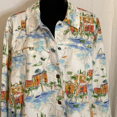 Chaqueta de vacaciones CJ Banks Christopher & Banks para mujer blanca naranja talla 2X Coastal Foto 1 de 4