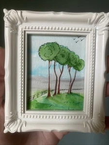 Árboles, paisaje, naturaleza, acuarela pintura original, enmarcado 3/4 - Imagen 1 de 5