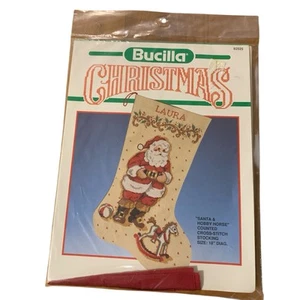 Bucilla Christmas SANTA & HOBBY HORSE Counted Cross Stitch STOCKING KIT 82525 - Picture 1 of 4