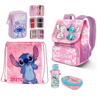 Stitch e Angel set Zaino Estensibile Astuccio 3zip Scuola Elementare Bambina - Immagine 1 di 4