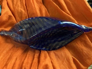 Diane Tully Blown Glass Vessel Vase Trinket Container Hawaii Blue Shell Signed - Picture 1 of 8