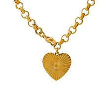 Vintage Women 18k Yellow Gold Plated Heart Pendant Link Chain Antique Necklace