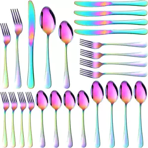 20-Piece Rainbow Silverware Set for 4, 18/0 Stainless Steel Colorful Flatware Se - Picture 1 of 11