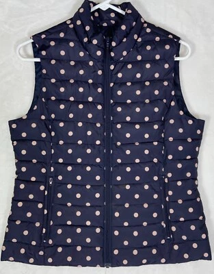 Colebrook Essentials navy and mauve pink polka dot puffer vest small - Image 1 of 4