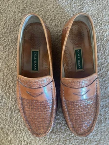 Cole Haan Luggage Brown Woven Leather Slip On Penny Loafer Shoe - 10.5 M - Picture 1 of 9