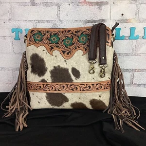 KB OHLAY TRAGETASCHE Handbesetzt Hair-on Echtleder Damen Hobo Bag Western - Bild 1 von 11