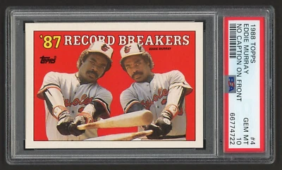 1988 TOPPS EDDIE MURRAY #4 NO CAPTION ON FRONT '87 RECORD BREAKER HOF PSA 10 GEM - Image 1 of 4