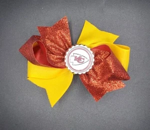 New HAIRBOW NFL Playoffs Kansas City CHIEFS MEDIUM Hair Bow Glitter AFC West - Picture 1 of 5