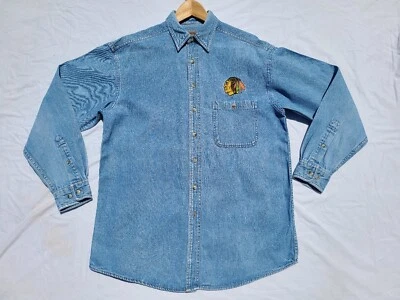 Vintage NHL Chicago Blackhawks Aztec Navajo Denim Jean Chambray Work Over Shirt - Image 1 of 4