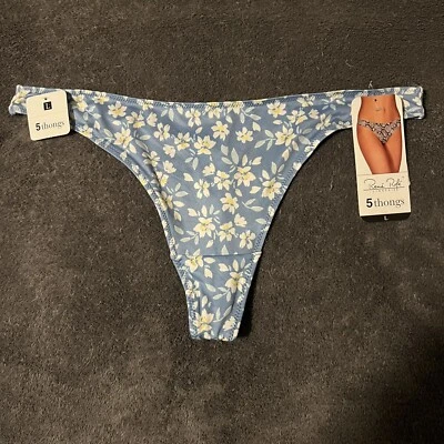 Rene Rofe 内衣丁字裤蓝色花朵 L 大号(零售价值 50 美元) — 第 1/4 张图片