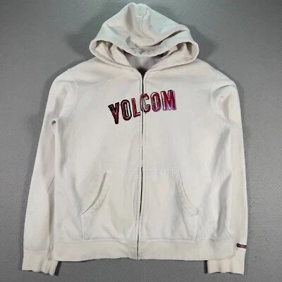 Vintage Volcom Hoodie Sweatshirt Womens XL White Graphic Skate Y2K Fleece Grunge - Image 1 of 4