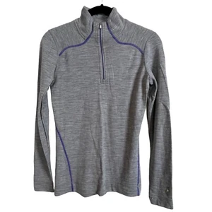 Smartwool Merino Wool Mock Neck Pullover Gray Purple Stitching Women's Size S - Picture 1 of 7