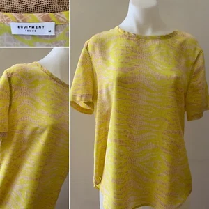 Designer EQUIPMENT Paris 100% Silk Yellow Short Sleeve Round Neck Top Medium - Picture 1 of 12