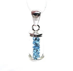 Sterling Silver Blue Crystal Vase CZ Bottle Pendant 925 Jewellery Charm - Picture 1 of 11