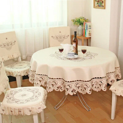 White Embroidered Lace Tablecloth European Tablecover Floral Round Square Decor - Image 1 of 4