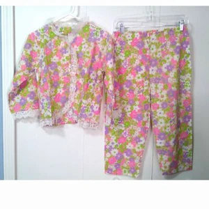 NOS Vintage Girls Spring Floral & Lace PJs Set Elastic Waist K mart Size 12 - Picture 1 of 4