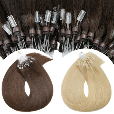 THICK Micro Bead Loop Hair Extensions Human Hair Balayage Brown Micro Link Tip - Image 1 of 4