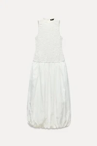Zara Womens Balloon Poplin Dress S White Round Neck Sleeveless 5107/343 NWT - Picture 1 of 11