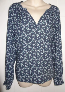 Crew clothing co size 12 navy blue 3/4 sleeve top v-neck teal white leaf pattern - Picture 1 of 10