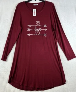 Hotouch Loungewear Long Sleeve Night Gown NWT Size L Burgundy LOVE Heart Design - Picture 1 of 7