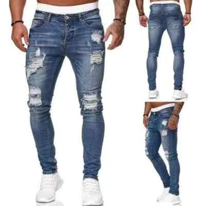 Vendita calda pantaloni denim uomo hip hop casual slim matita vintage lavaggio tinta unita jeans - Foto 1 di 27
