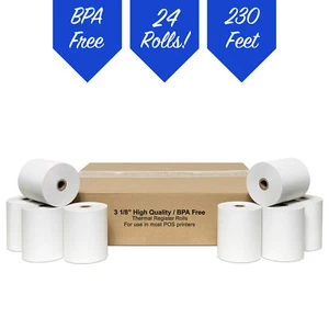 CLOVER PoS 3-1/8" x 230' THERMO QUITTUNGSPAPIER - 24 NEUE ROLLEN * KOSTENLOSER VERSAND * - Bild 1 von 5