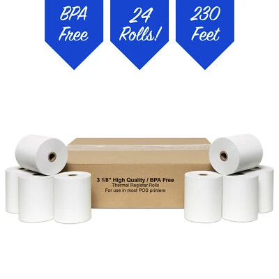POSPAPERROLL CLOVER PoS 3-1/8" x 230' THERMAL RECEIPT PAPER - 24 NEW ROLLS *FREE SHIPPING*