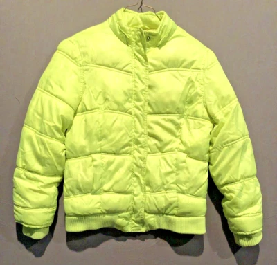 Chaqueta acolchada Justice para niñas Abrigo de invierno amarillo neón Talla M 10 forrado de piel de sherpa Foto 1 de 4