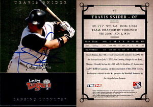 Travis Snider Signed 2007 Tristar Prospects Plus #97 Card Lansing Lugnuts Auto