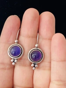 Vintage Sundance Katalog Sterlingsilber runder Cabochon Amethyst Ohrhänger - Bild 1 von 11