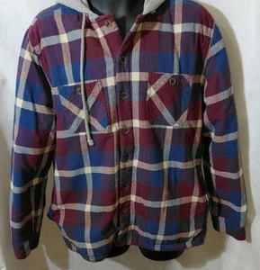 Vintage Weatherproof Hooded Shirt Jacket Mens Large Multicolor Plaid Pockets - Picture 1 of 15