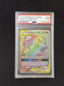 2019 Pokémon S&M Gengar & Mimikyu GX Team Up Secret Rainbow Rare 186/181 PSA 9 - Bild 1 von 2