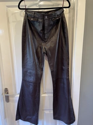 KAREN MILLEN BROWN SOFT LEATHER FLARED TROUSERS Size 10 - Image 1 of 4