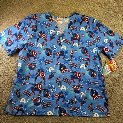 Camisa Médica Marvel Capitán América Unisex XL Algodón Bolsillos Nueva con Etiquetas Foto 1 de 4