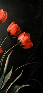 Canvas Art Red Tulips On Black Background Wall Picture Poster Print - Picture 1 of 22