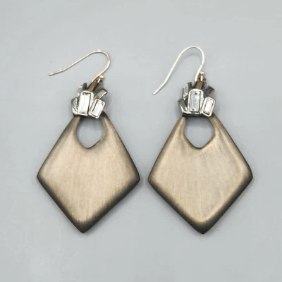 Alexis Bittar Gray Carve Lucite Crystal Silver Tone Dangle Door Knocker Earrings - Image 1 of 4
