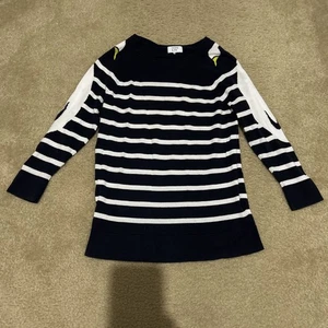Maglione Crown & Ivy 100% cotone pullover donna cigno medio blu righe bianche - Foto 1 di 24