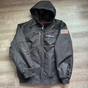 SNAP ON TOOLS schwarze isolierte Winterjacke mit Kapuze USA-Flagge Reißverschluss Größe Large - Bild 1 von 19