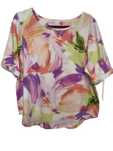 Chico's watercolor pastels knit top, shaped hem, cuffed sleeves, 3/xl - Picture 1 of 4