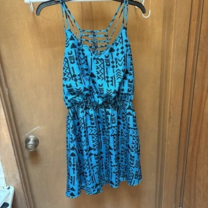 Vestido azul con tirantes estampado tribal - Imagen 1 de 4